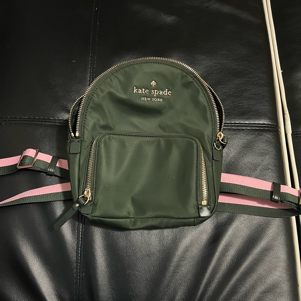 Kate Spade Forest Green Backpack with Gold Accents